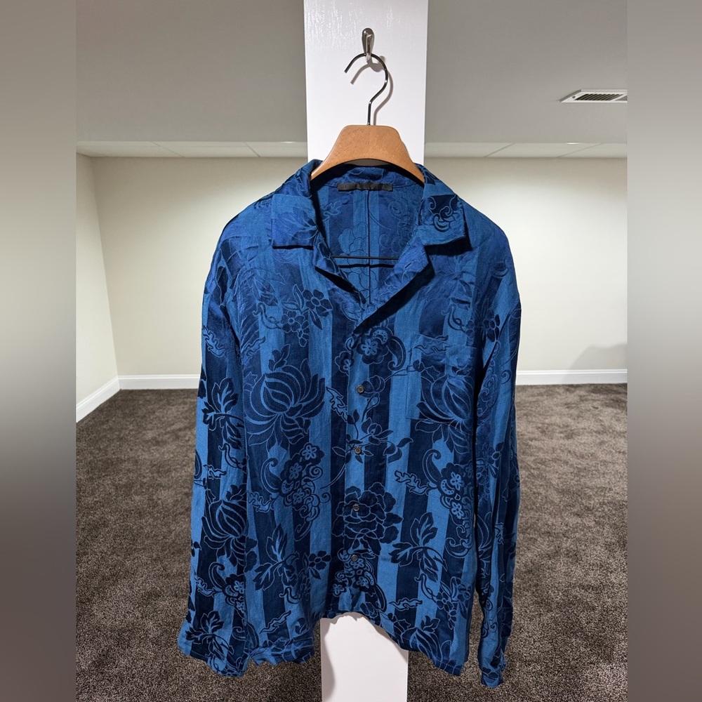Haider Ackermann Floral Brocade Viscoe Blend Blue Shirt